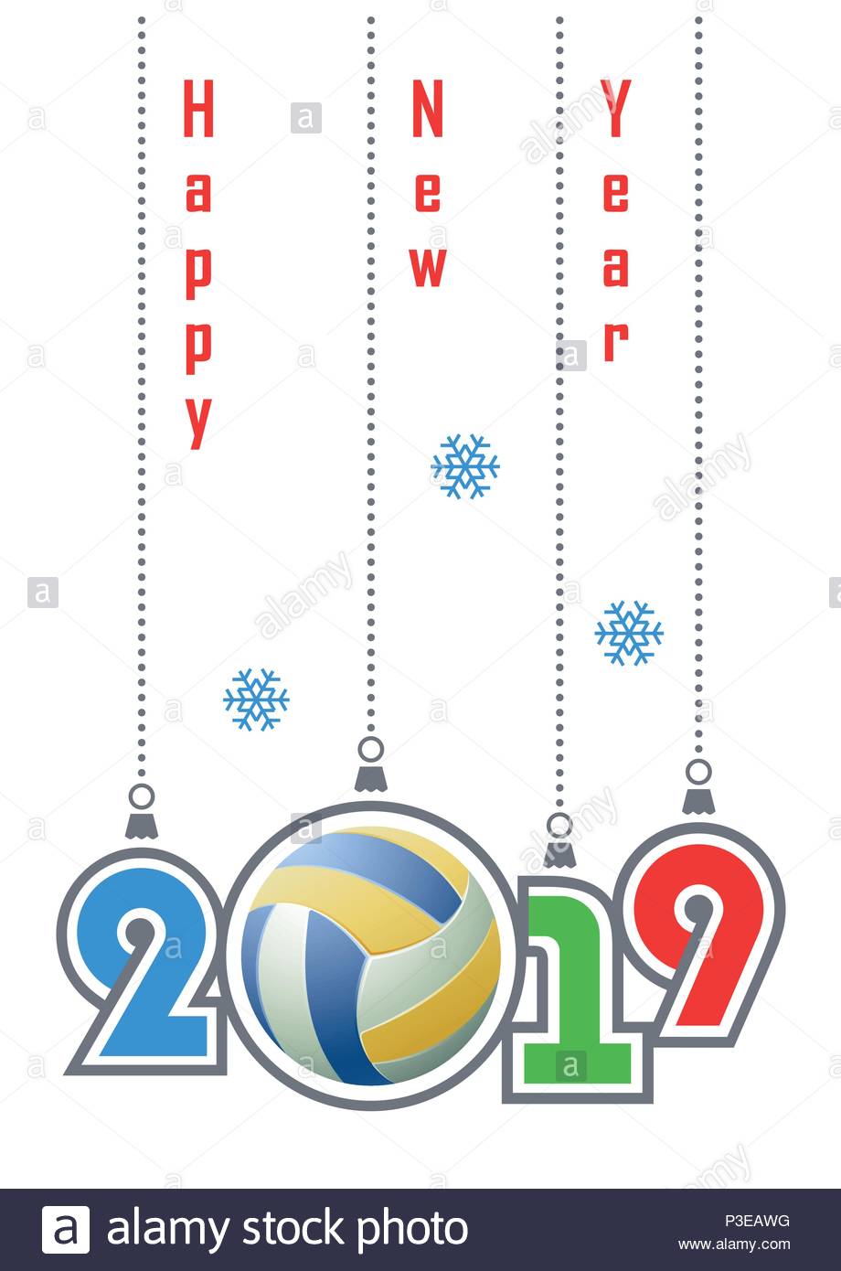 happy-new-year-2019!-sports-greeting-card-with-realistic-volleyball-ball-vector-illustration-P3EAWG